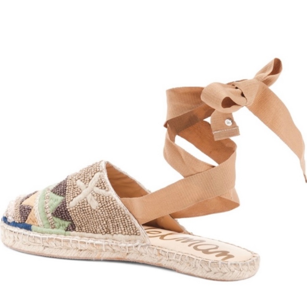 Sam Edelman Karolyn Multicolor Beaded Ankle Ribbon Tie Espadrille Sandals Size 9 - Picture 3 of 16